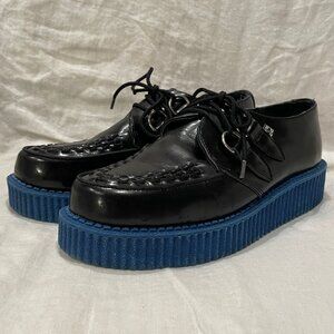 T.U.K Black Leather Blue Soled Viva Mondo Creeper, Size 9/UK 40